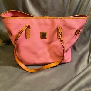 Dooney & Bourke Pink Tote with Brown Trim